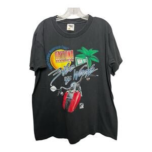 VTG 1995 Daytona Beach Bike Week T-Shirt Black Cotton USA Tennessee River Gold L